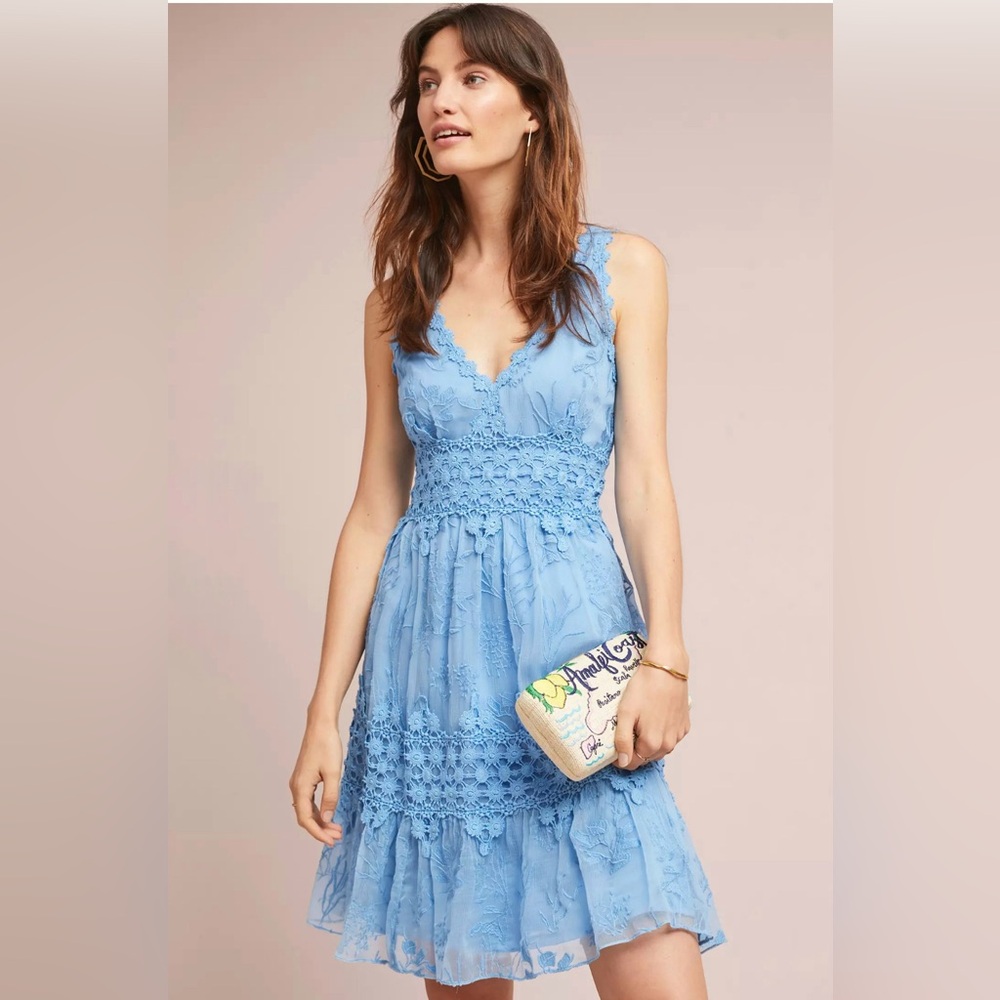 Anthropologie Ranna Gill Veronica Lace Midi Dress Blue Small Lacy